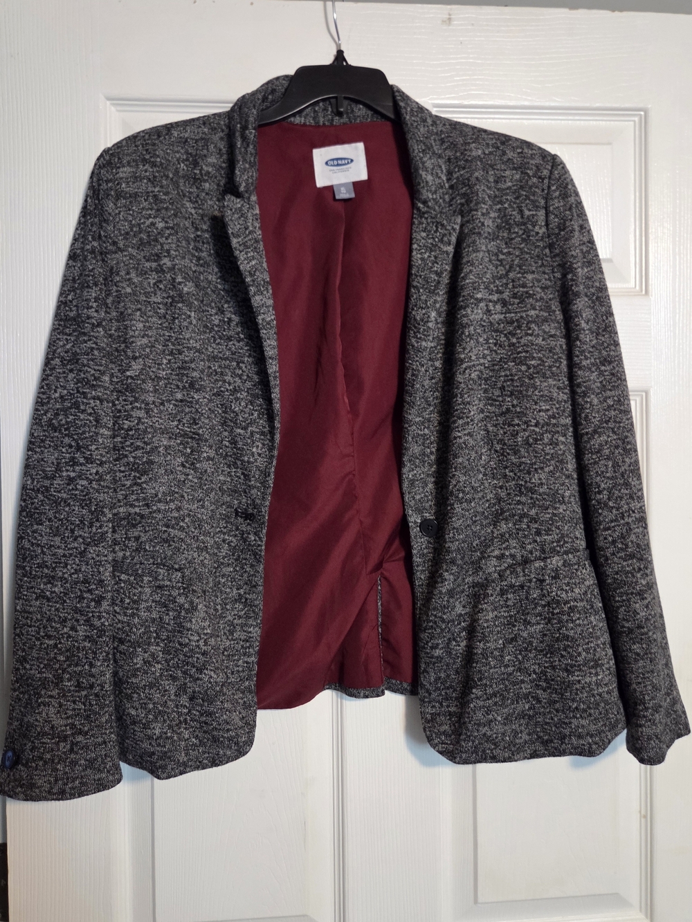 Old Navy Gray Textured Blazer with Burgundy Lining